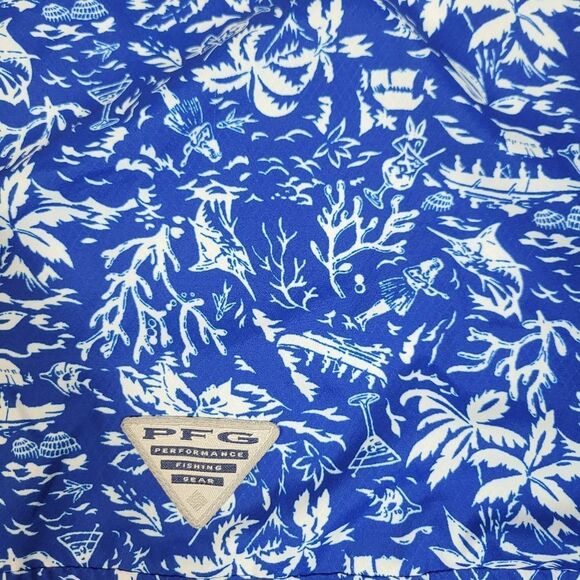 Columbia PFG Super Slack Tide Camp Mens Fishing Shirt Size 2XL Blue Tropical - Picture 10 of 15